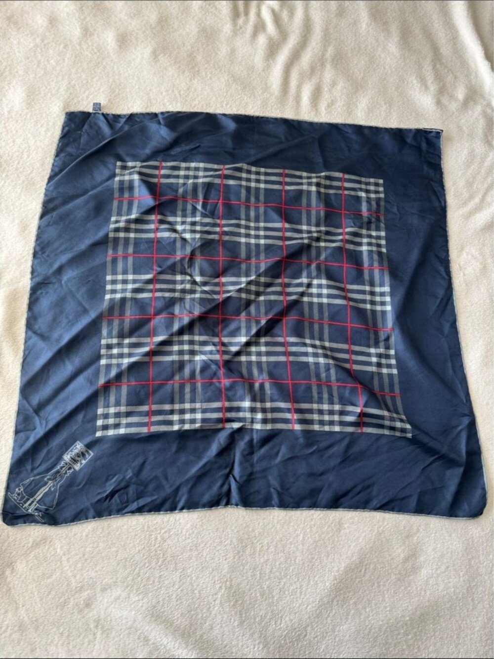 Vintage Burberry Silk Scarf Navy Plaid Nova Check Square Classic Luxury - Picture 2 of 16
